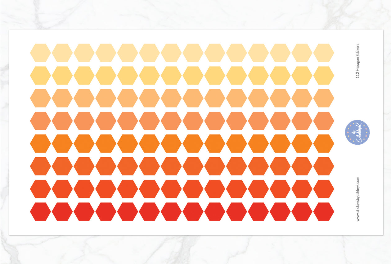 112 Hexagon Stickers - Orange