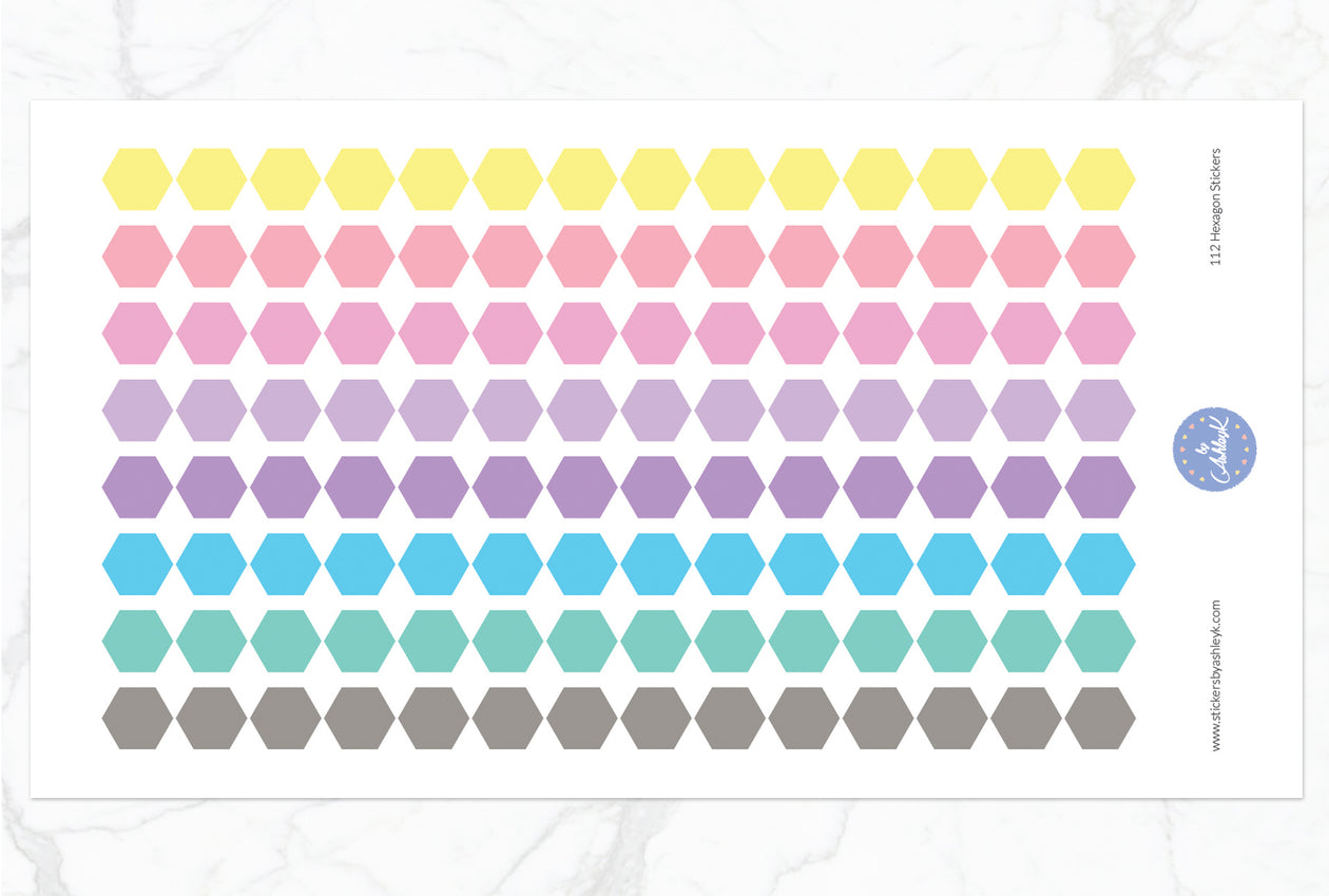 112 Hexagon Stickers - Pastel