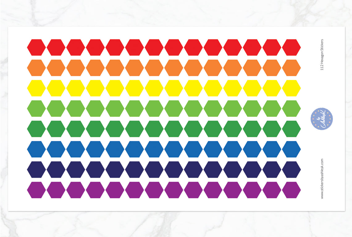 112 Hexagon Stickers - Rainbow