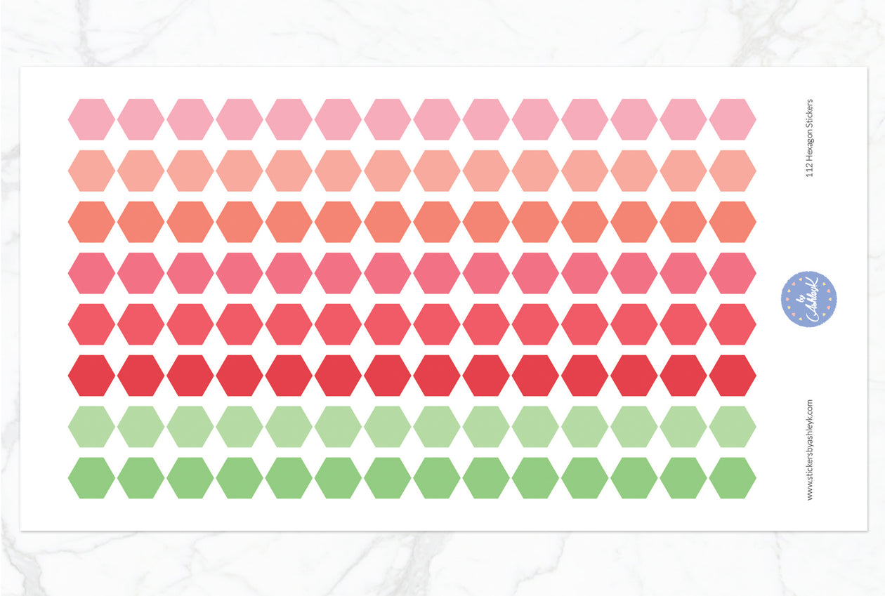 112 Hexagon Stickers - Strawberry