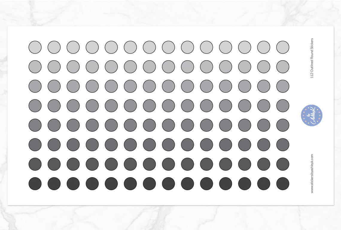 112 Outlined Dot Planner Stickers - Monochrome