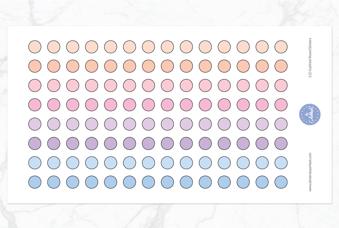 112 Outlined Dot Planner Stickers - Pastel Sunset