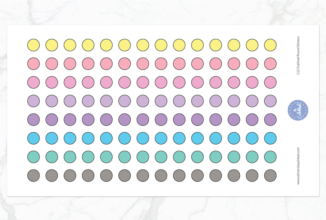 112 Outlined Dot Planner Stickers - Pastel