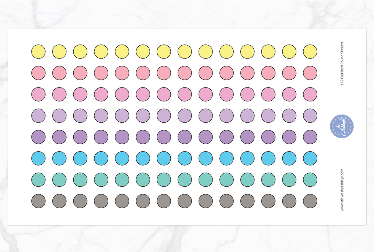 112 Outlined Dot Planner Stickers - Pastel