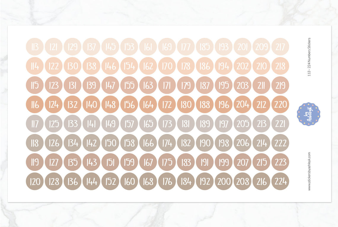 113~224 Numbers Planner Stickers - Beige Neutral