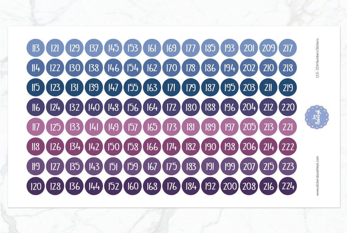 113~224 Numbers Planner Stickers - Blueberry