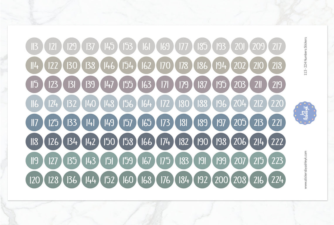 113~224 Numbers Planner Stickers - Modern Neutral
