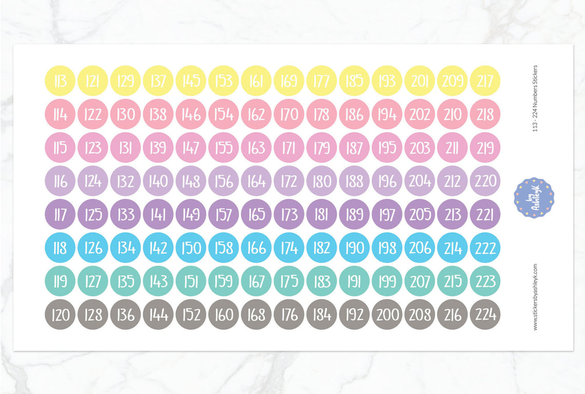 113~224 Numbers Planner Stickers - Pastel