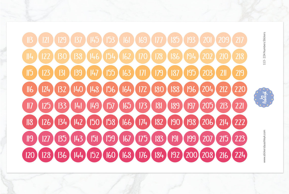 113~224 Numbers Planner Stickers - Peach