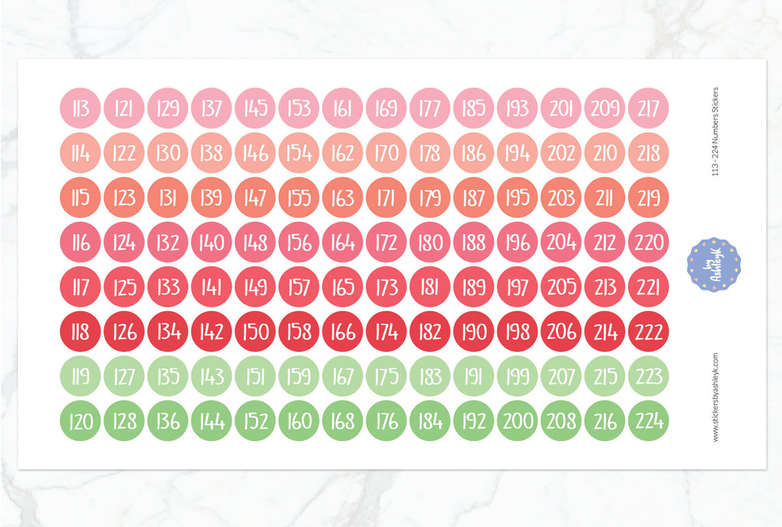 113~224 Numbers Planner Stickers - Strawberry