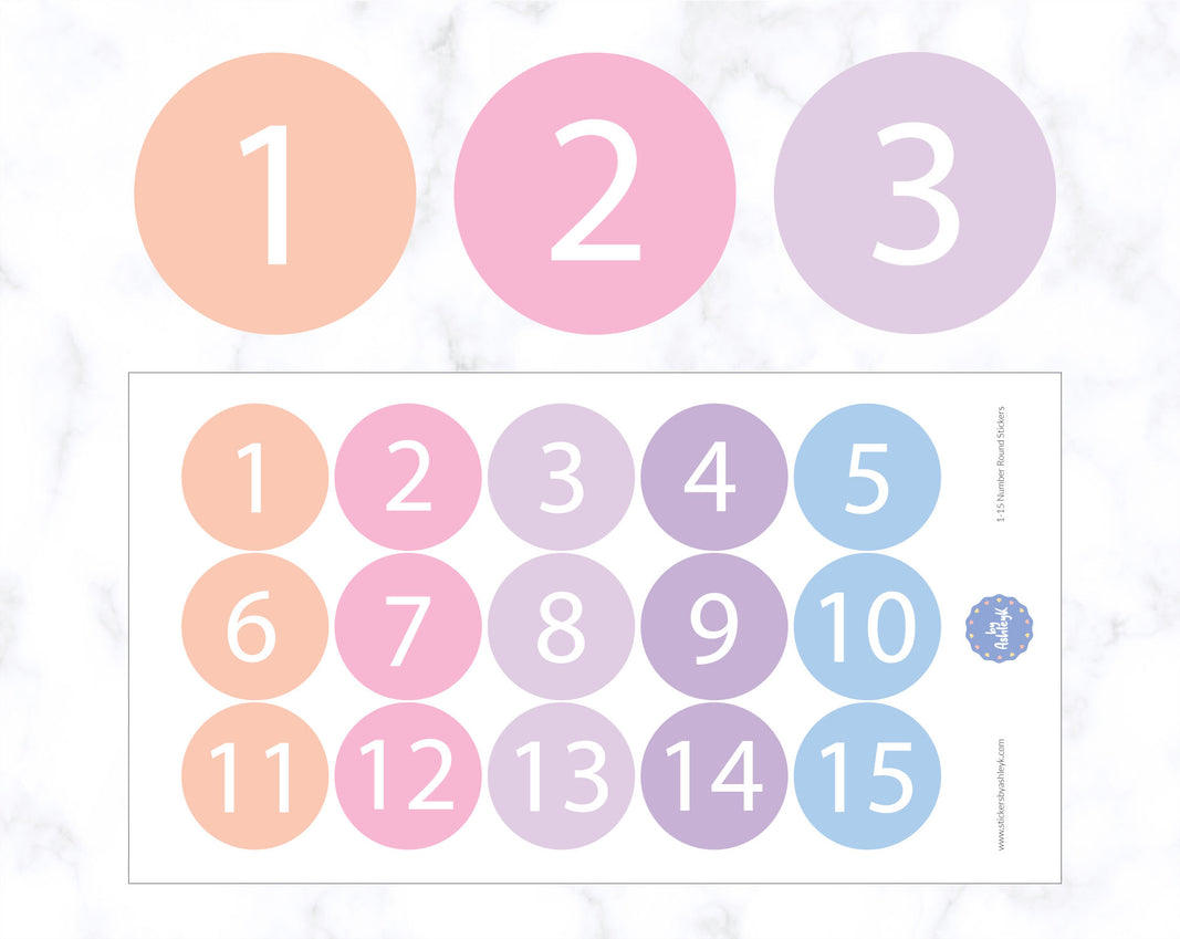 1-15 Numbers Round Stickers