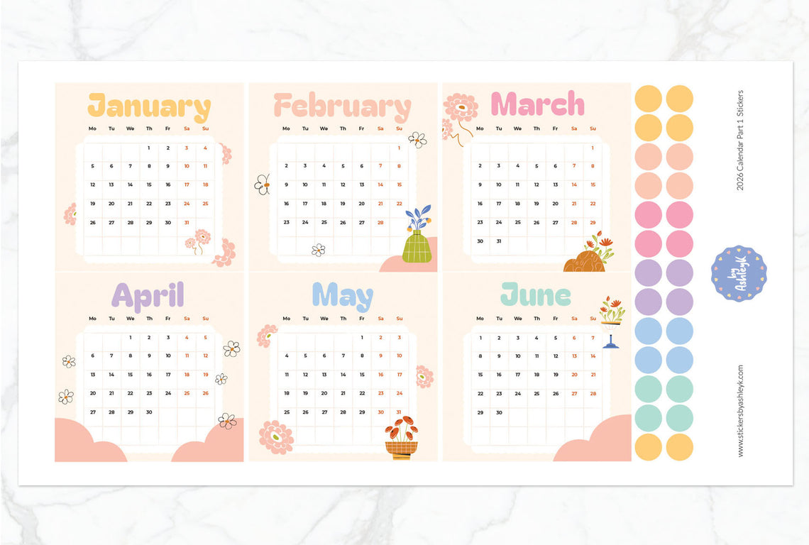 2026 Calendar Planner Stickers - Part 1