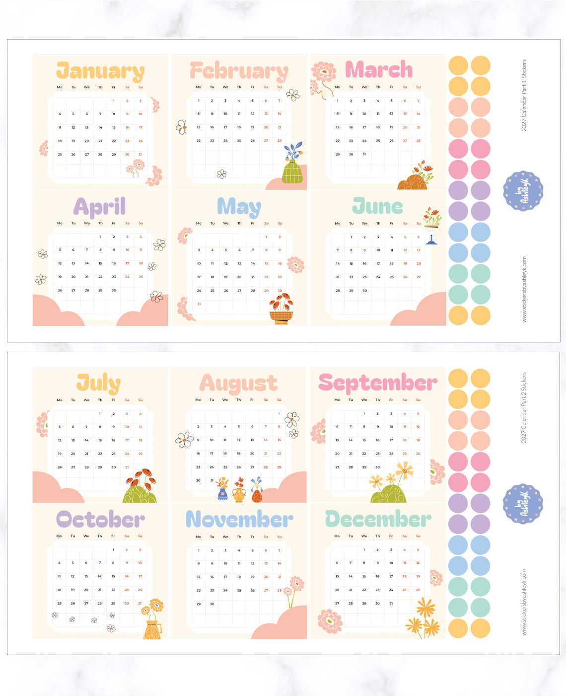 2027 Calendar Planner Stickers