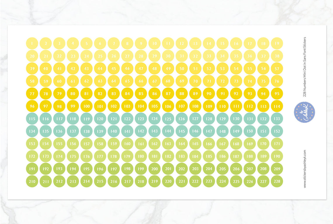 228 Numbers Mini Dot in Sans Font Stickers - Lemon&Lime
