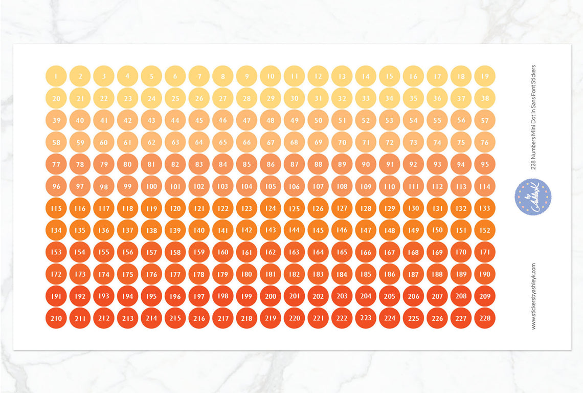 228 Numbers Mini Dot in Sans Font Stickers - Orange