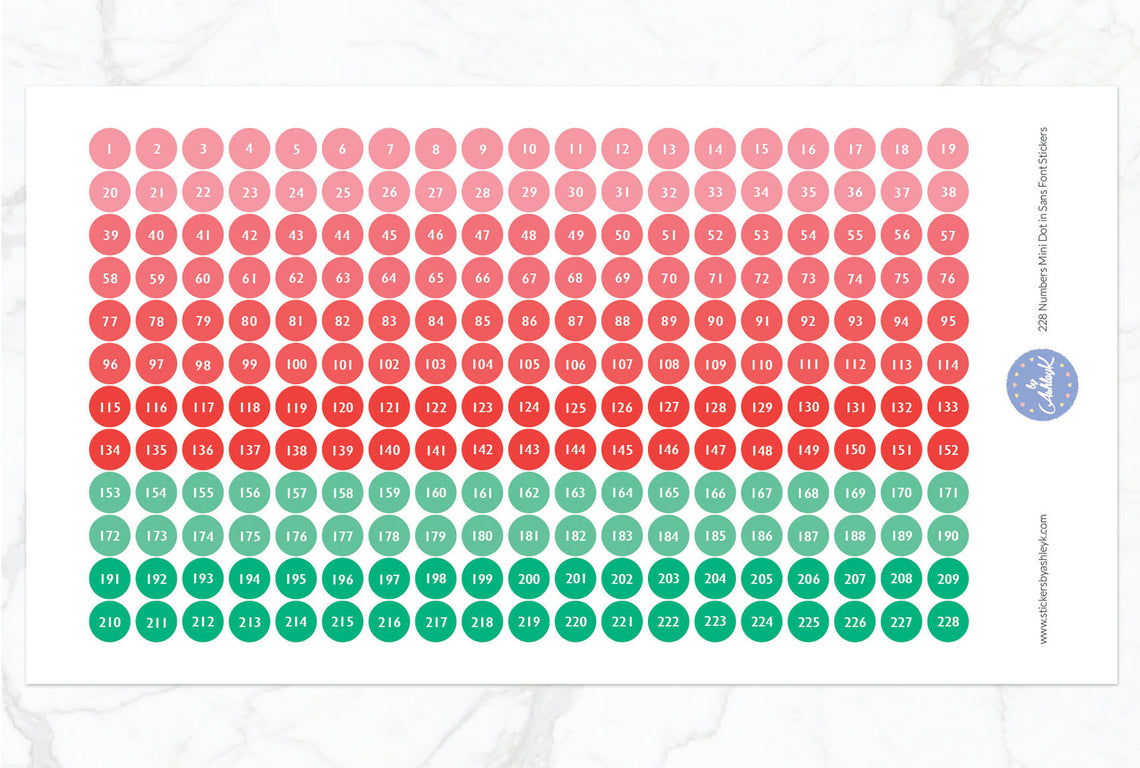 228 Numbers Mini Dot in Sans Font Stickers - Watermelon