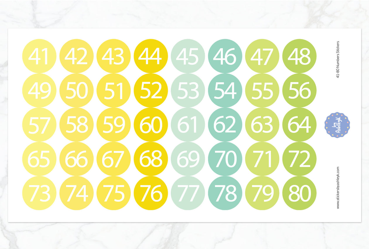 41~80 Numbers Round Stickers - Lemon&Lime
