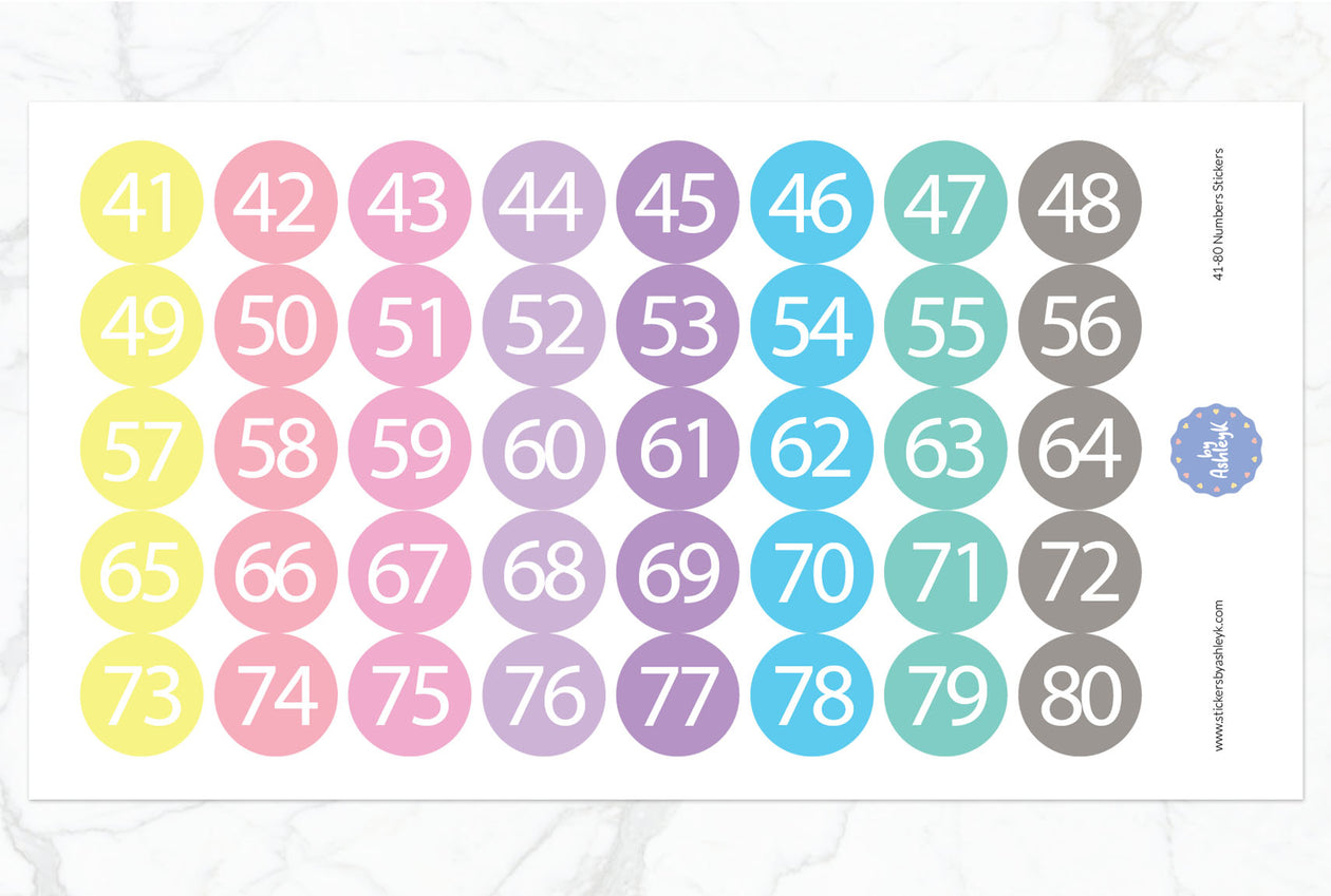 41~80 Numbers Round Stickers - Pastel
