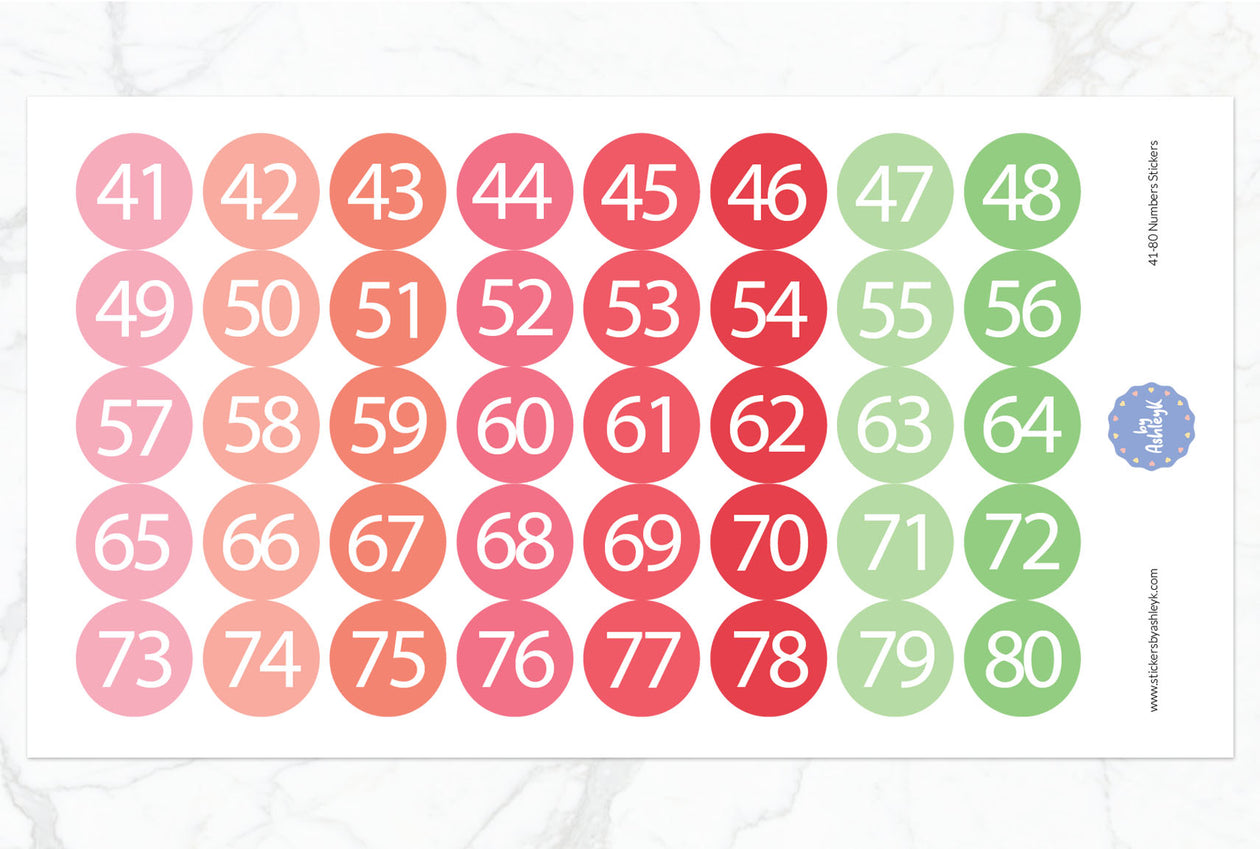 41~80 Numbers Round Stickers - Strawberry