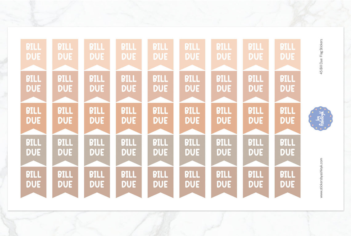 45 Bill Due Flag Planner Stickers - Beige Neutral