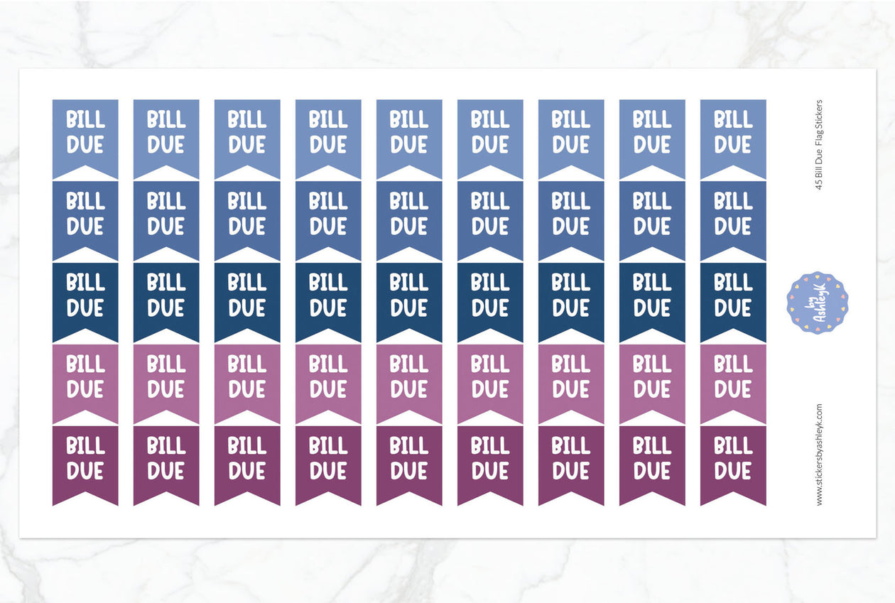 45 Bill Due Flag Planner Stickers - Blueberry