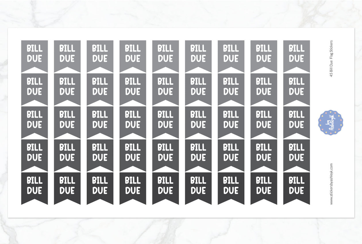 45 Bill Due Flag Planner Stickers - Monochrome