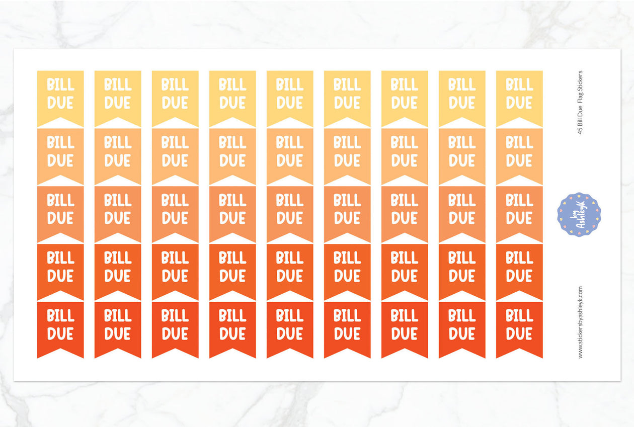 45 Bill Due Flag Planner Stickers - Orange