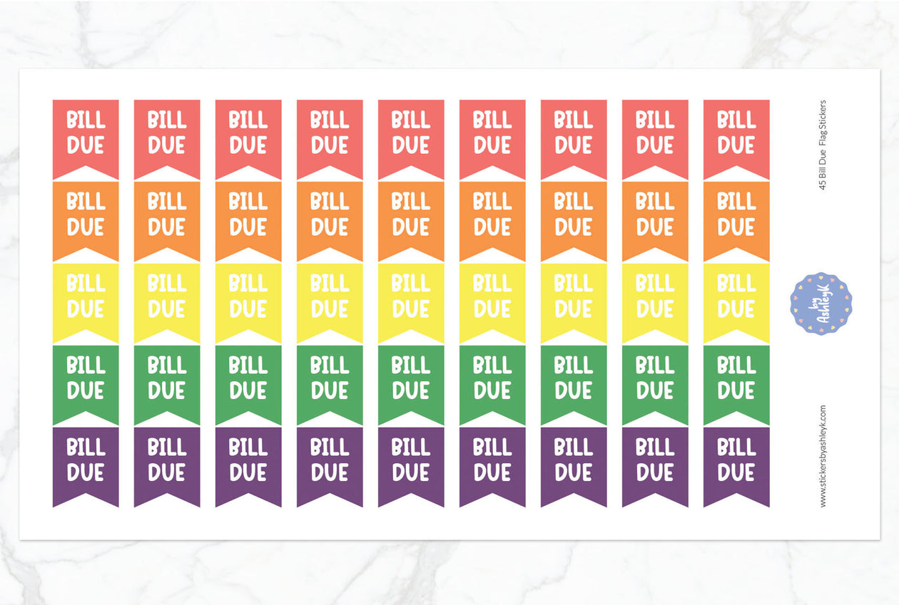 45 Bill Due Flag Planner Stickers - Pastel Rainbow