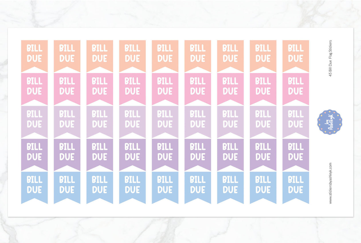 45 Bill Due Flag Planner Stickers - Pastel Sunset