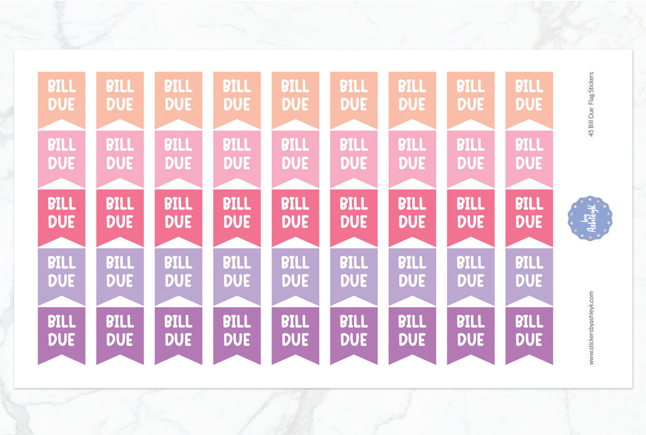 45 Bill Due Flag Planner Stickers - Raspberry