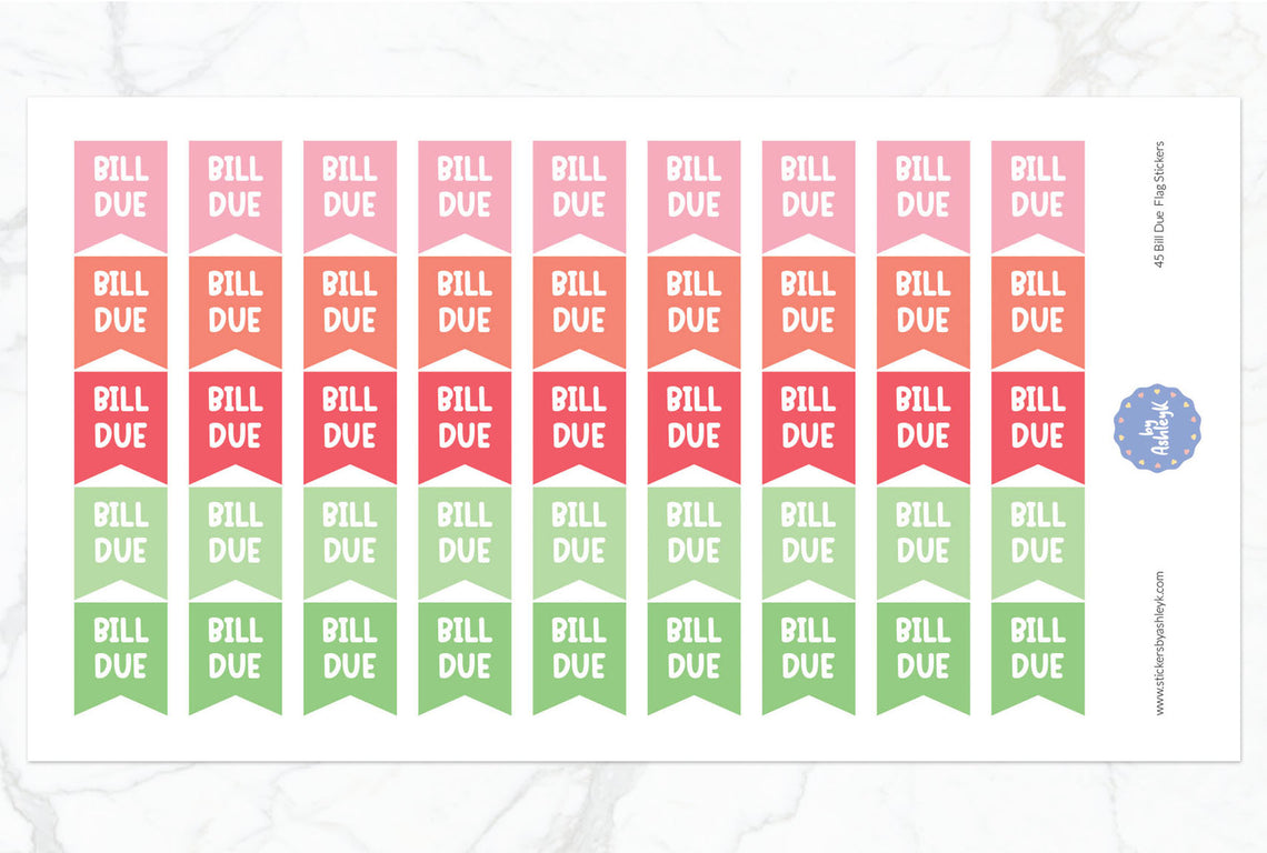 45 Bill Due Flag Planner Stickers - Strawberry