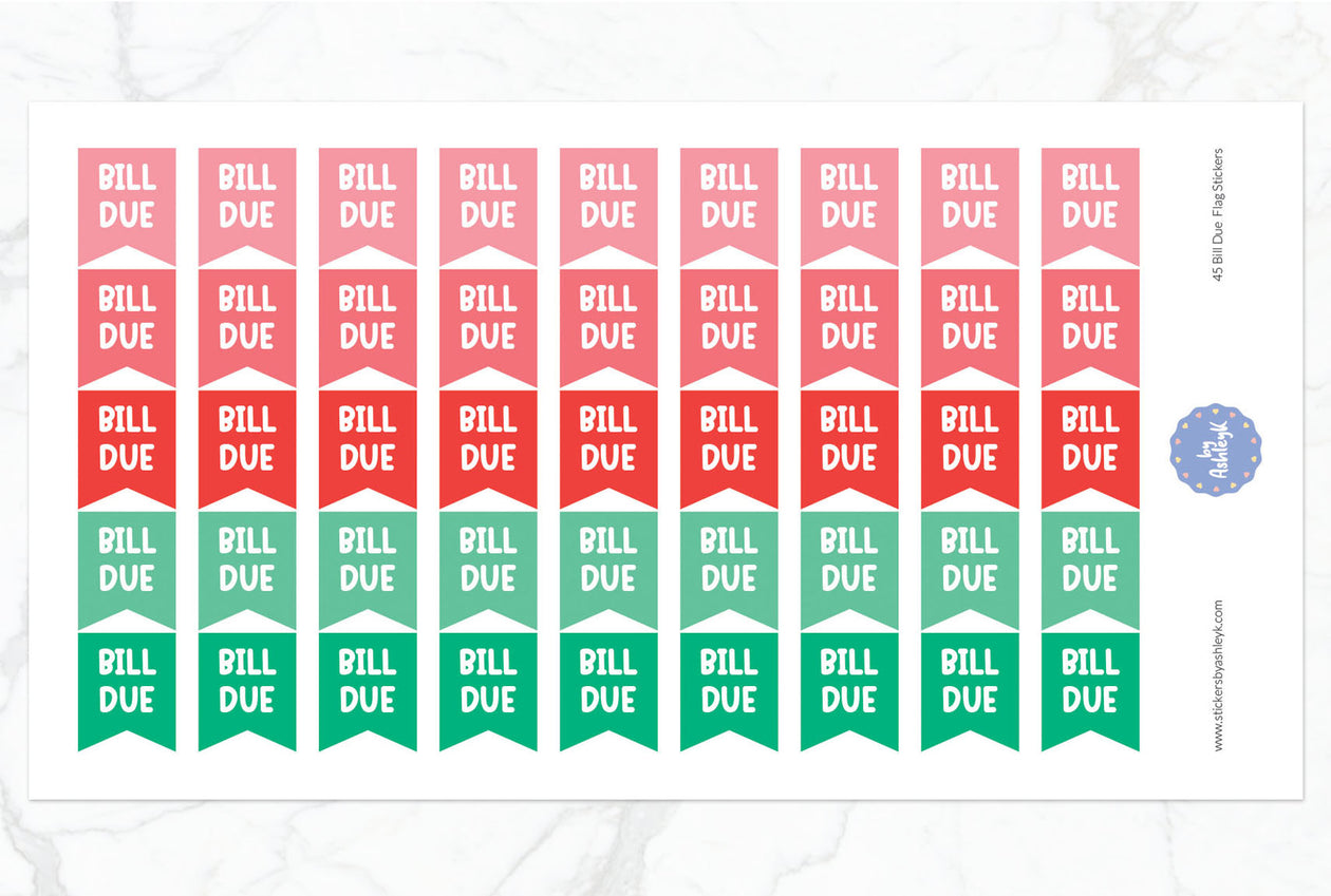 45 Bill Due Flag Planner Stickers - Watermelon