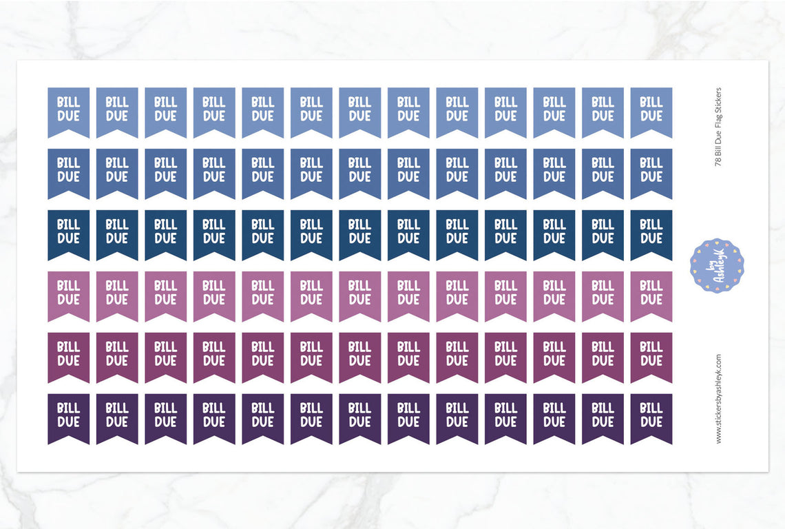 78 Bill Due Flag Planner Stickers - Blueberry