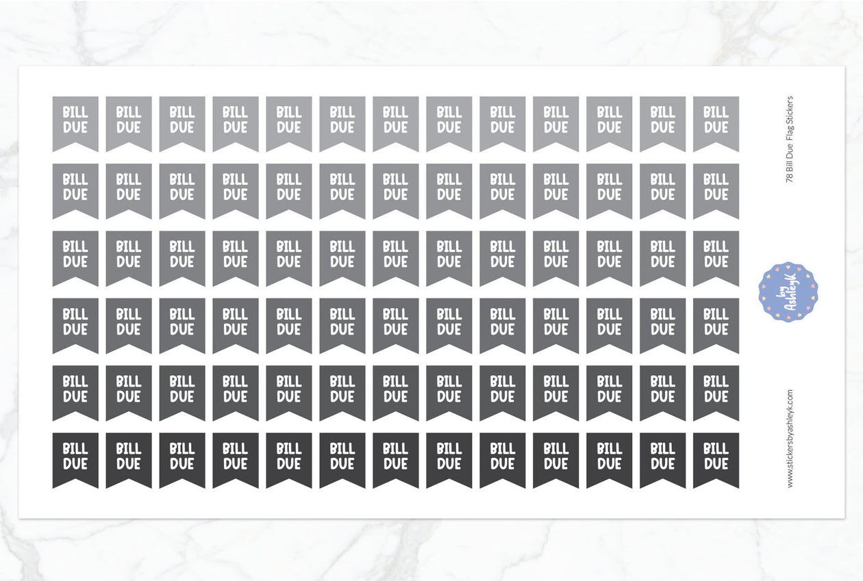 78 Bill Due Flag Planner Stickers - Monochrome
