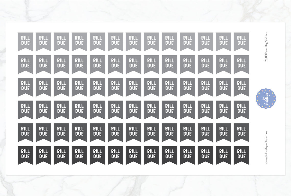 78 Bill Due Flag Planner Stickers - Monochrome