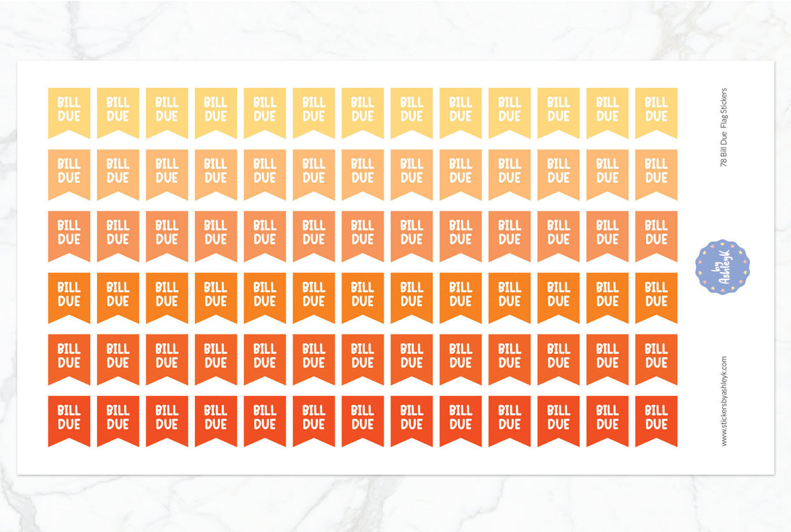 78 Bill Due Flag Planner Stickers - Orange