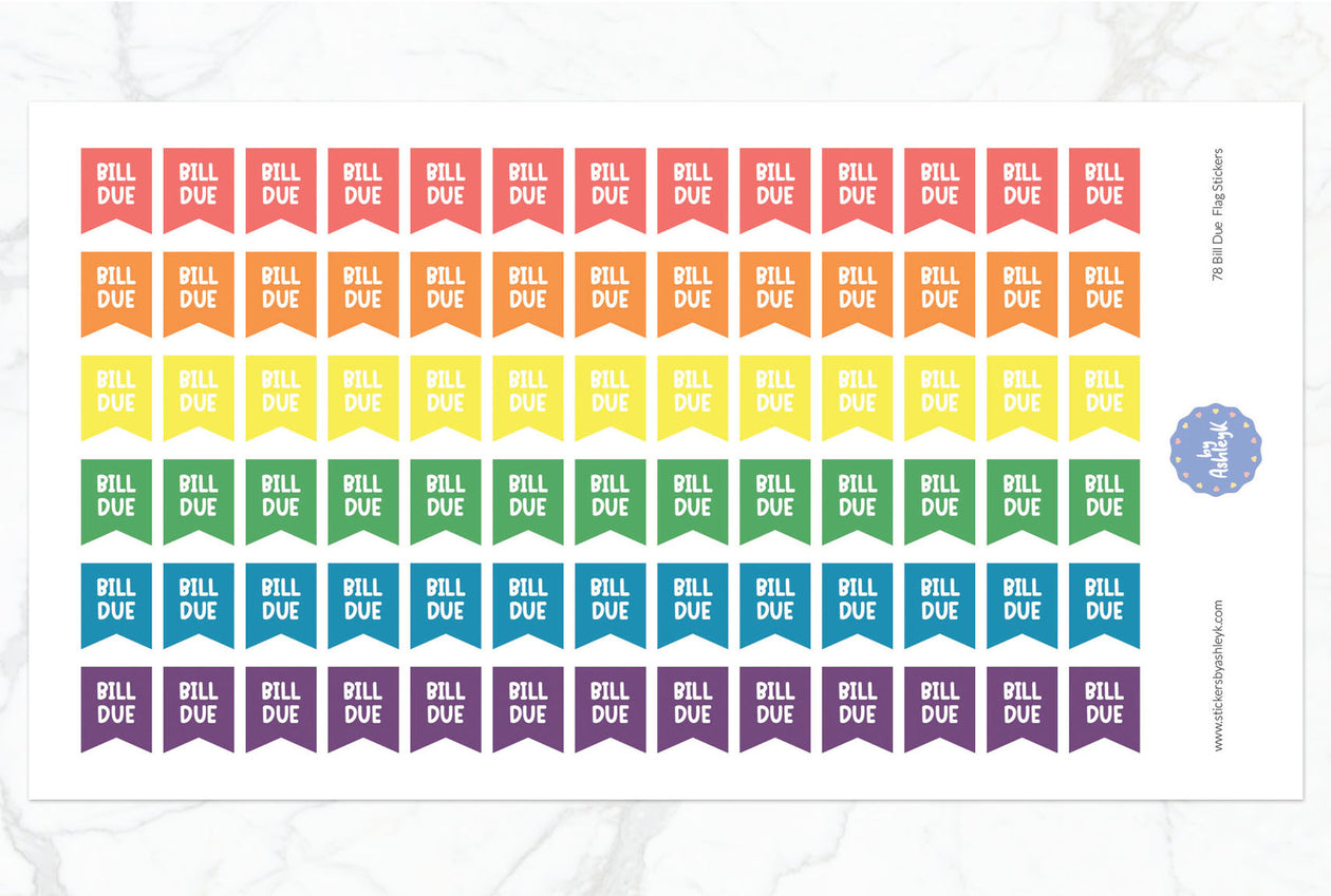 78 Bill Due Flag Planner Stickers - Pastel Rainbow