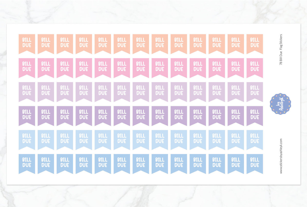 78 Bill Due Flag Planner Stickers - Pastel Sunset