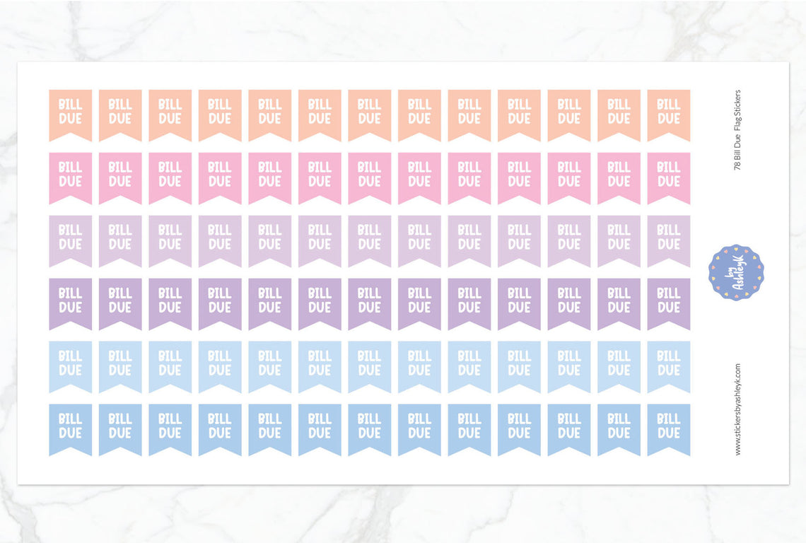 78 Bill Due Flag Planner Stickers - Pastel Sunset