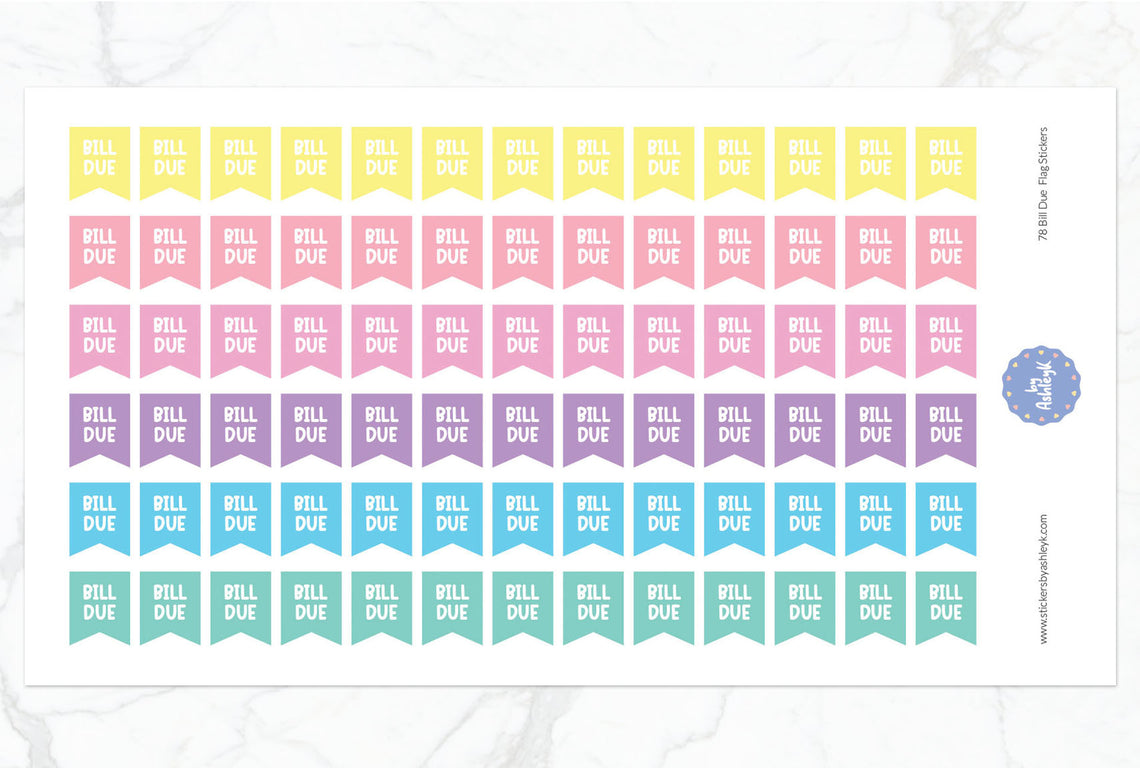 78 Bill Due Flag Planner Stickers - Pastel