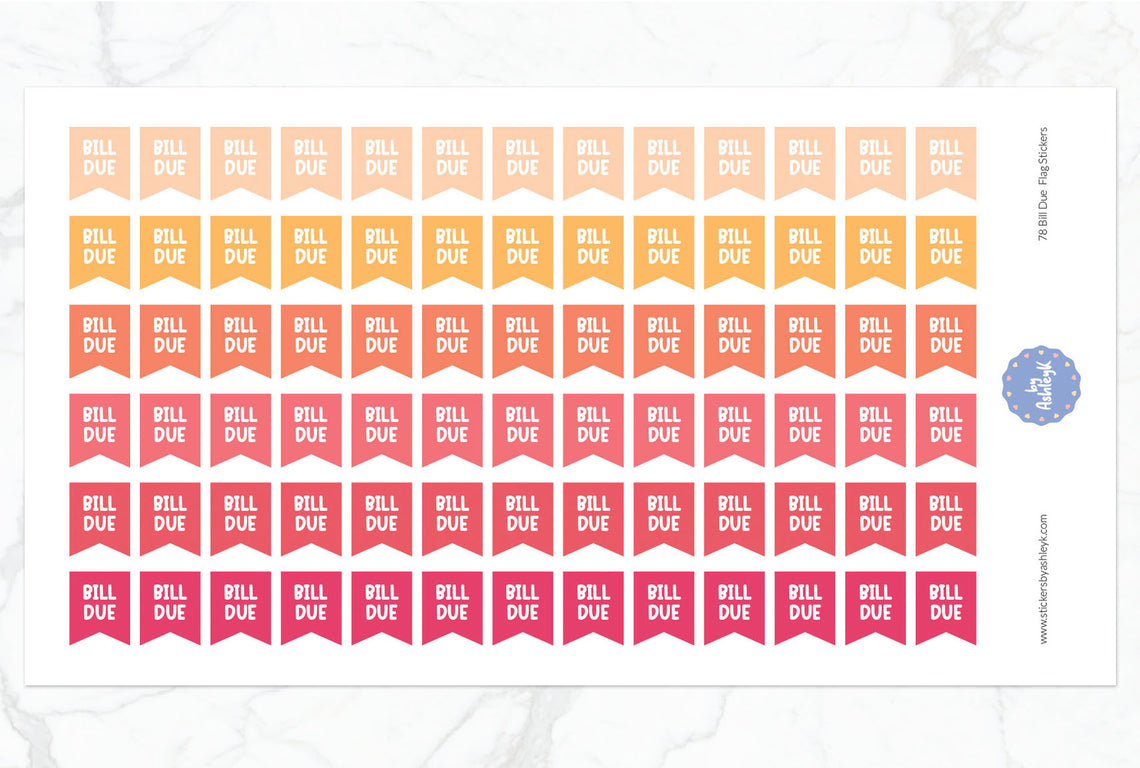 78 Bill Due Flag Planner Stickers - Peach