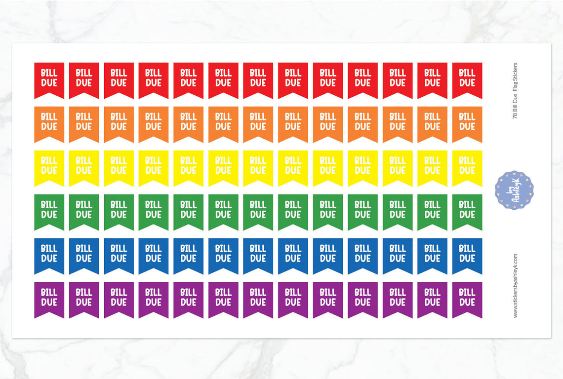 78 Bill Due Flag Planner Stickers - Rainbow