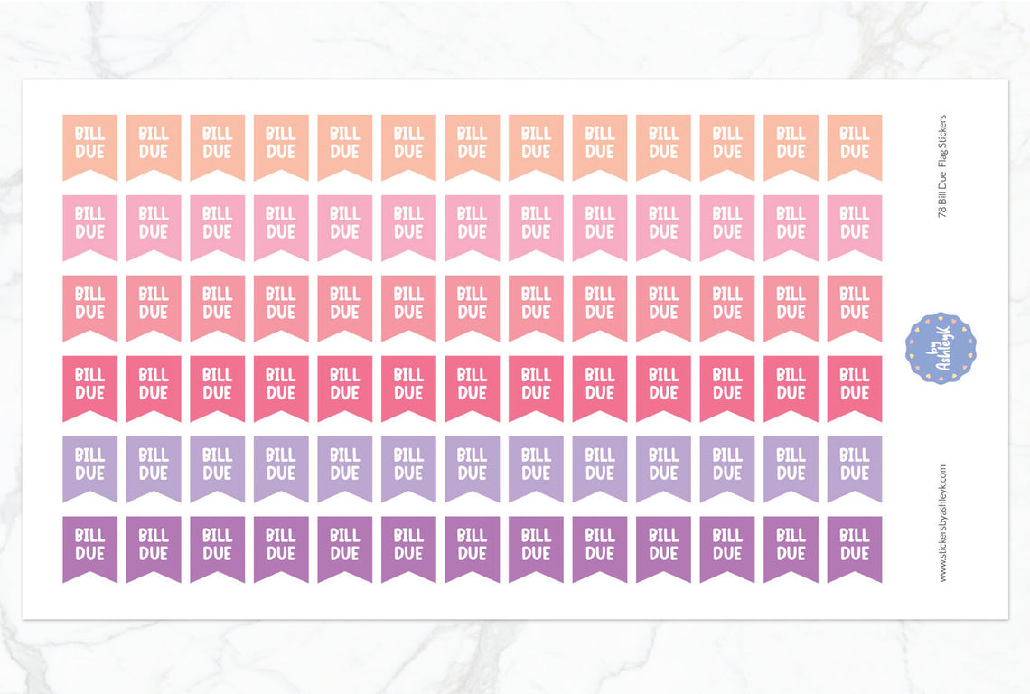 78 Bill Due Flag Planner Stickers - Raspberry