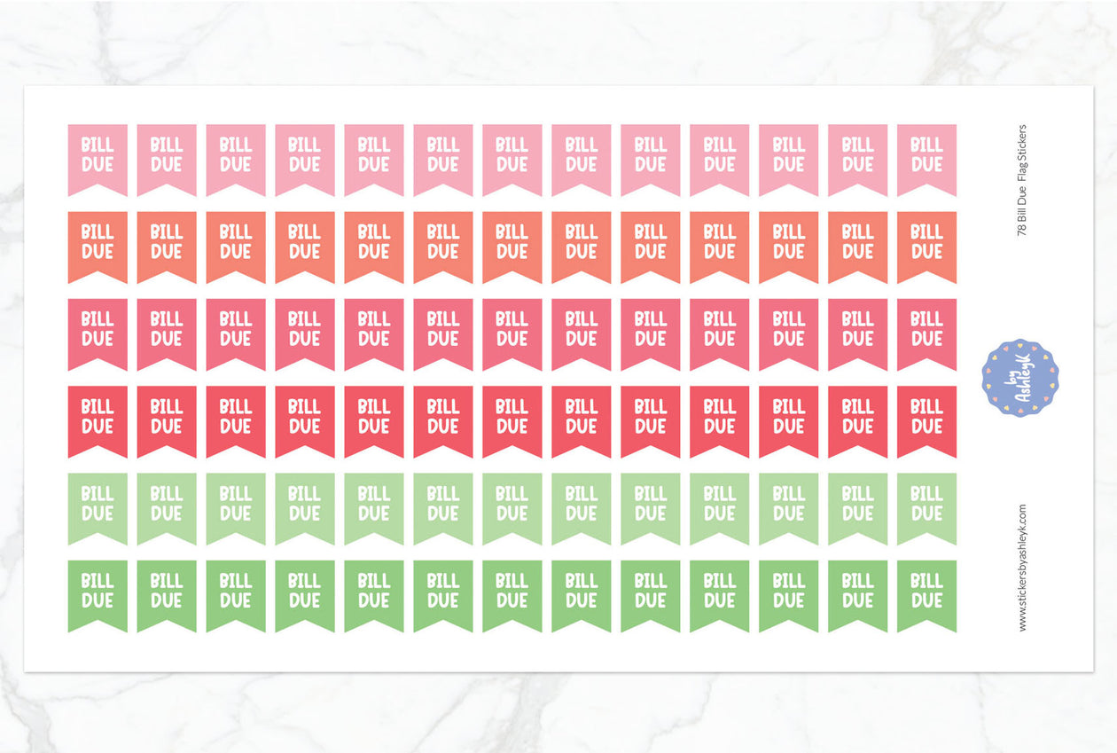 78 Bill Due Flag Planner Stickers - Strawberry