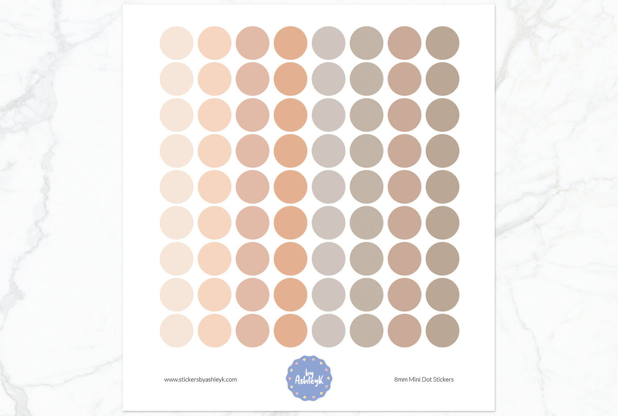 8mm Mini Dot Planner Stickers - Beige Neutral