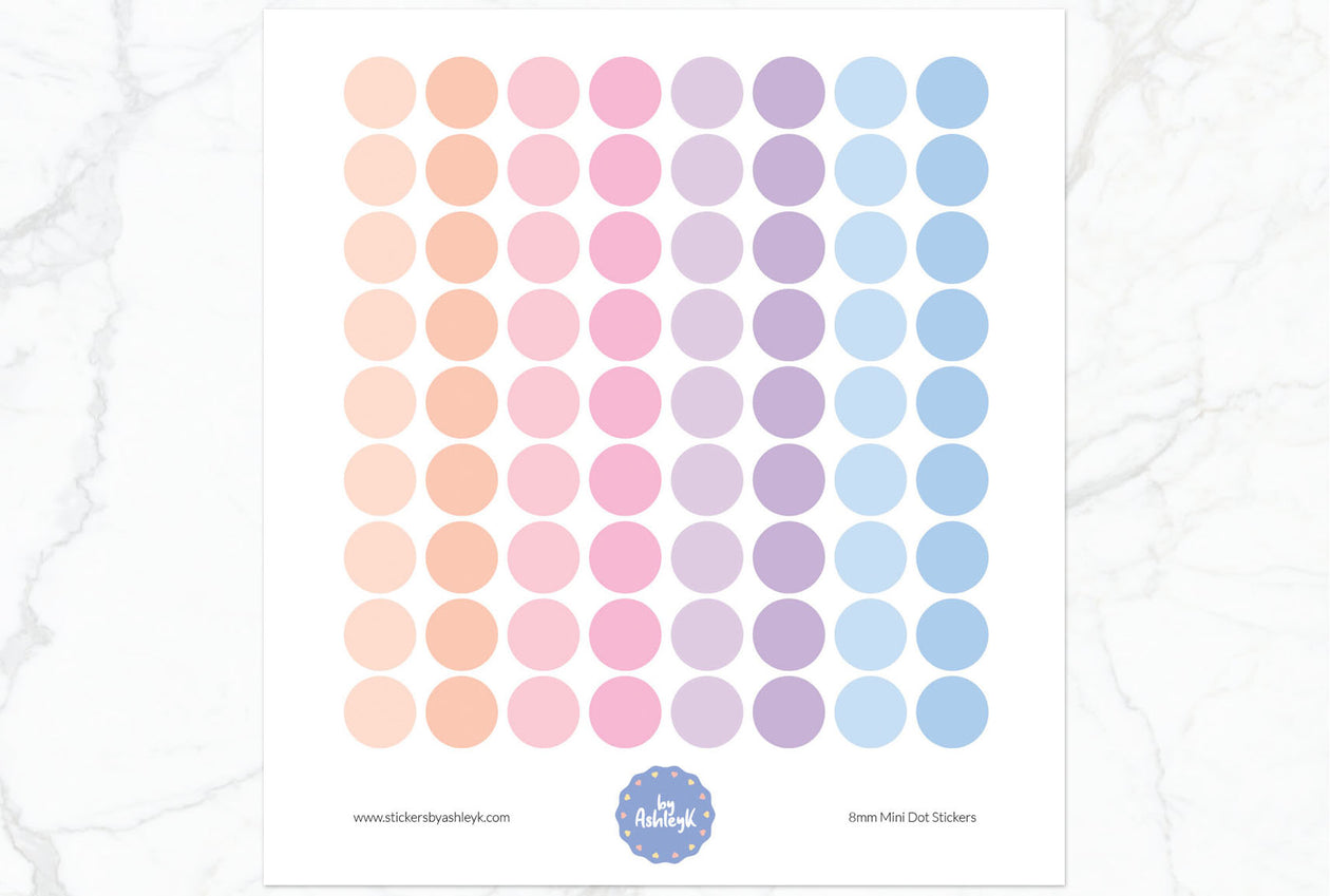 8mm Mini Dot Planner Stickers - Pastel Sunset