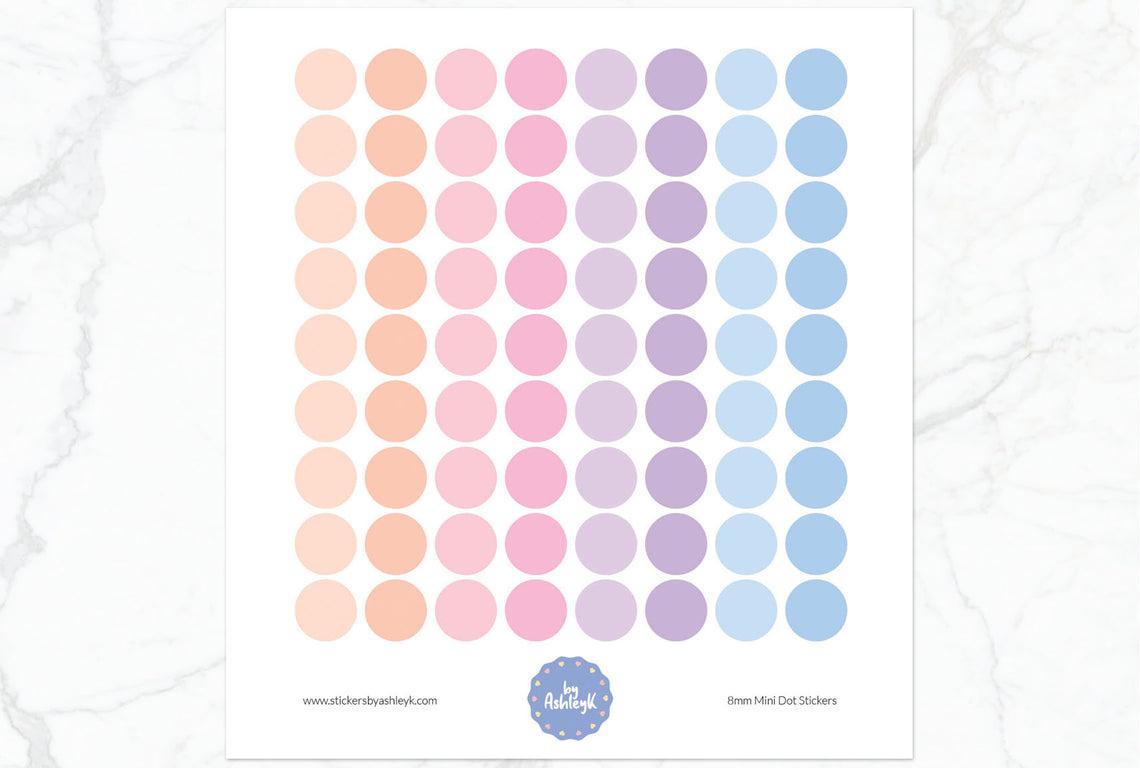 8mm Mini Dot Planner Stickers - Pastel Sunset