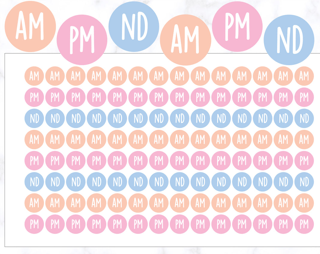 AM PM ND Round Stickers 