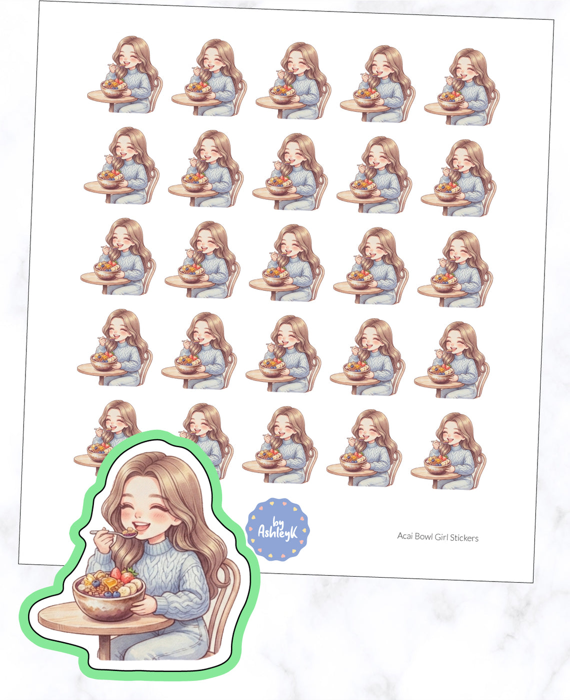 Acai Bowl Girl Planner Stickers