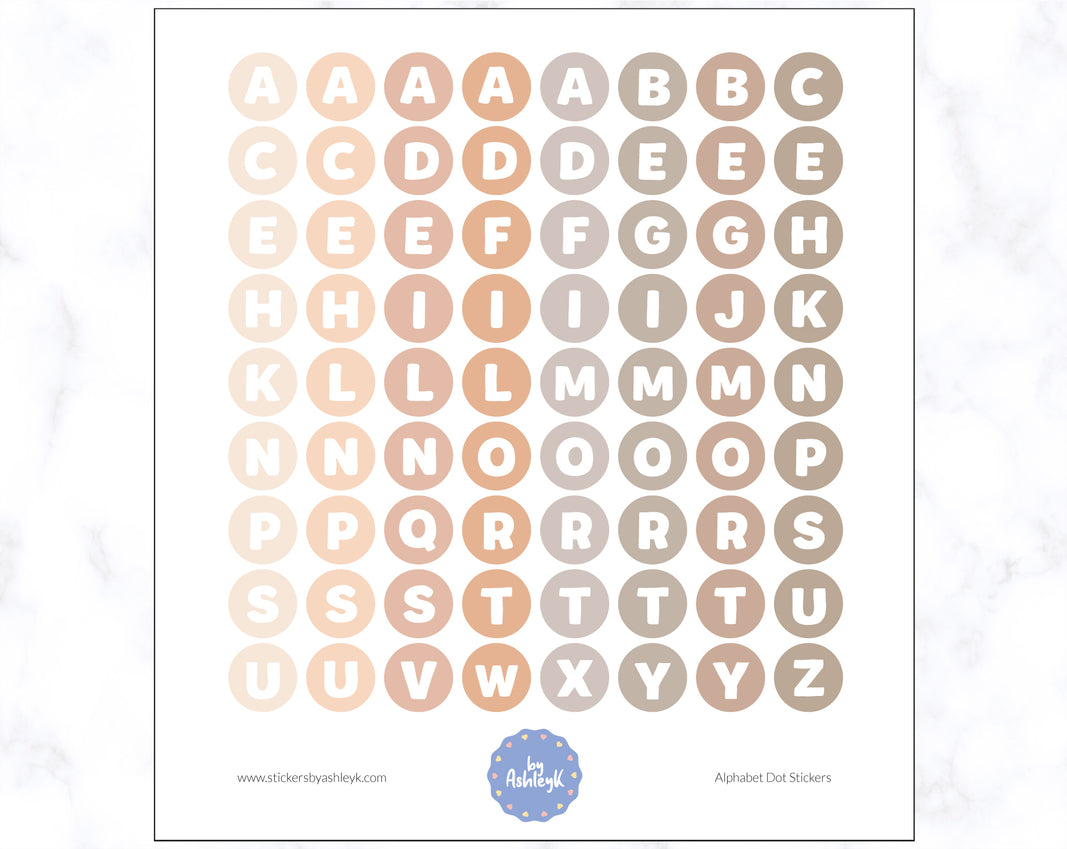 Alphabet Dot Stickers - Beige Neutral